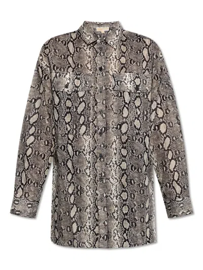 Michael Michael Kors Snakeskin-print Pocket Shirt In Brown