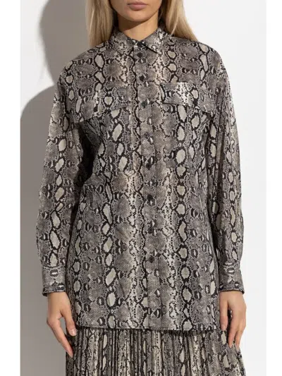 Michael Michael Kors Snakeskin-print Pocket Shirt In Brown