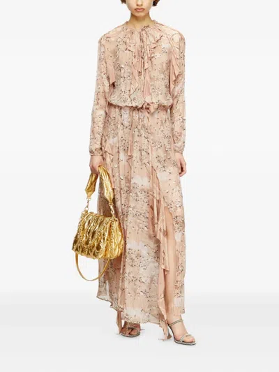 Diesel Ruffled Maxi Dress In Camo Chiffon