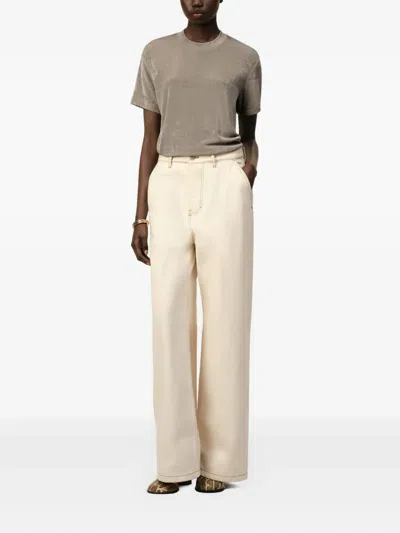 Ami Alexandre Mattiussi Beige Shiny Jersey Short Sleeve T-shirt Grey In Nude