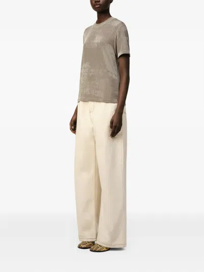 Ami Alexandre Mattiussi Beige Shiny Jersey Short Sleeve T-shirt Grey In Nude