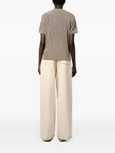 Ami Alexandre Mattiussi Beige Shiny Jersey Short Sleeve T-shirt Grey In Nude
