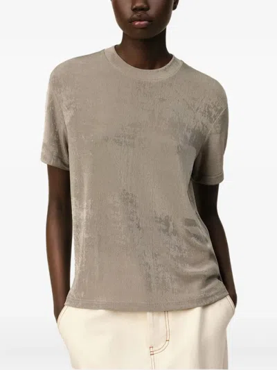 Ami Alexandre Mattiussi Beige Shiny Jersey Short Sleeve T-shirt Grey In Nude