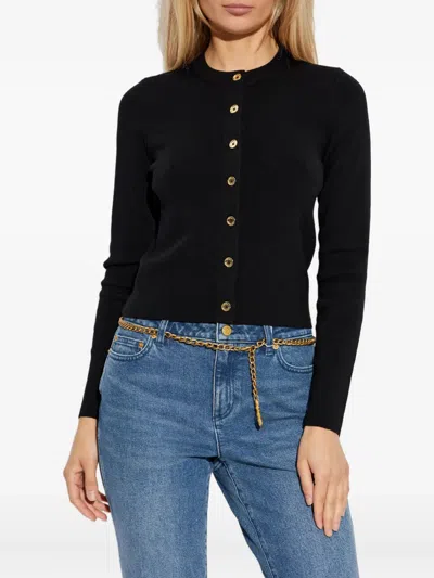 Michael Michael Kors Ribbed Gold-button Cardigan In Black