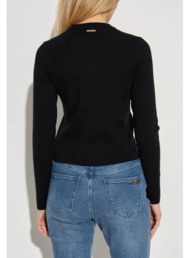 Michael Michael Kors Ribbed Gold-button Cardigan In Black
