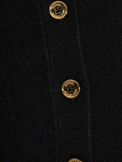 Michael Michael Kors Ribbed Gold-button Cardigan In Black