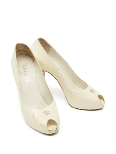 Pre-owned Chanel 115mm Cc Peep-toe Pumps In Neutral