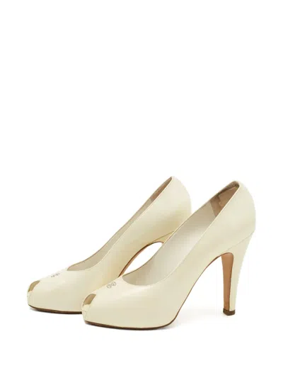Pre-owned Chanel 115mm Cc Peep-toe Pumps In Neutral