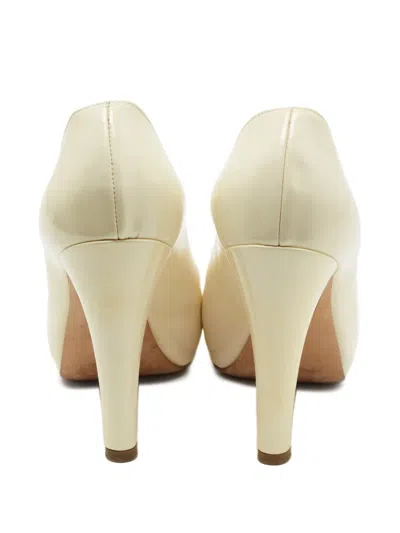 Pre-owned Chanel 115mm Cc Peep-toe Pumps In Neutral