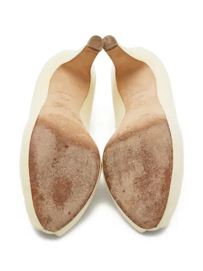 Pre-owned Chanel 115mm Cc Peep-toe Pumps In Neutral