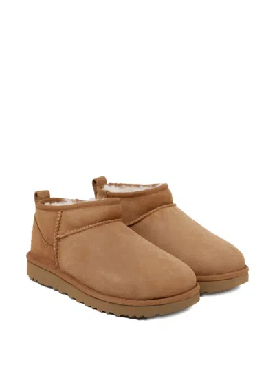Ugg Camel Suede Classic Ultra Mini Ankle Boots In Burgundy