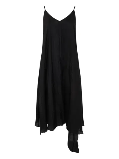 Bianco Levrin Asymmetric Silk Slip Dress In Black