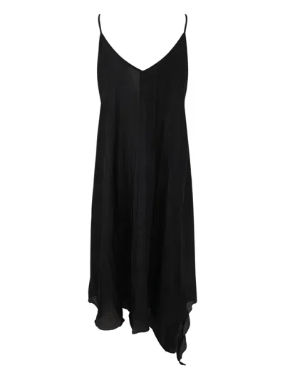 Bianco Levrin Asymmetric Silk Slip Dress In Black