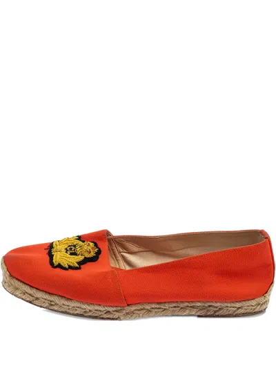 Pre-owned Christian Louboutin Embroidered Flat Espadrilles In Orange