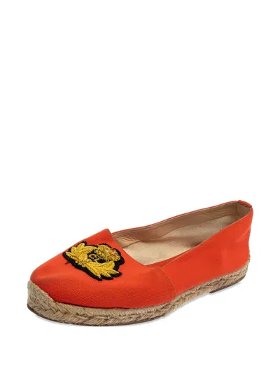Pre-owned Christian Louboutin Embroidered Flat Espadrilles In Orange