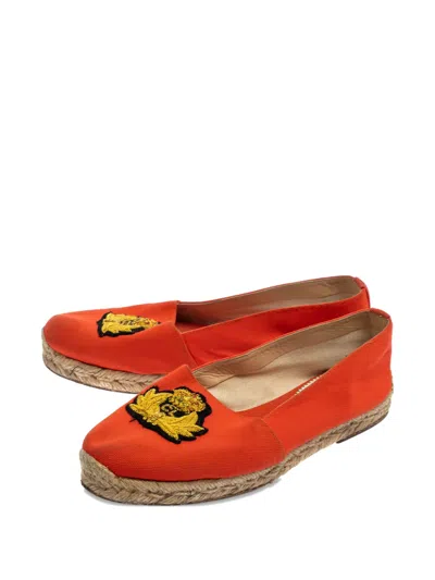 Pre-owned Christian Louboutin Embroidered Flat Espadrilles In Orange
