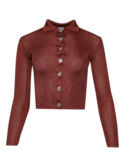 Calle Del Mar Ribbed-knit Button-up Cardigan In Red