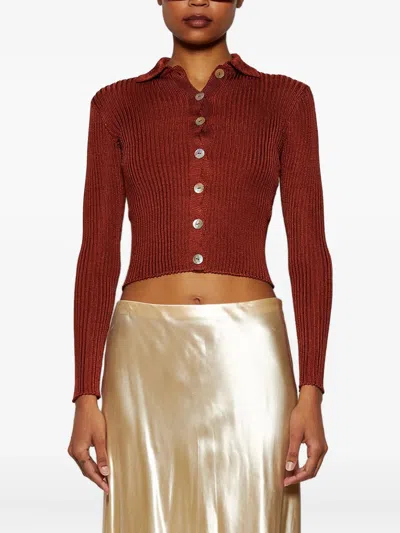 Calle Del Mar Ribbed-knit Button-up Cardigan In Red