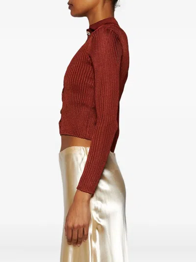 Calle Del Mar Ribbed-knit Button-up Cardigan In Red