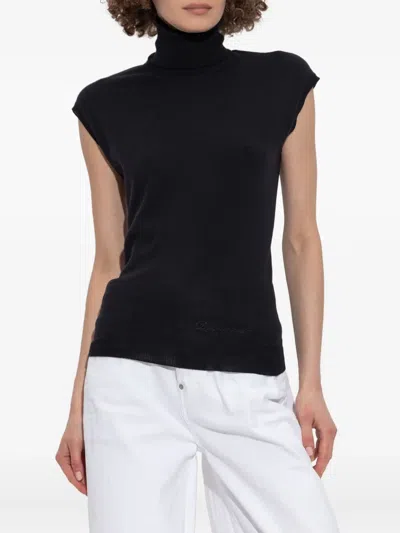 Dsquared2 Cap-sleeve Turtleneck Top In Black