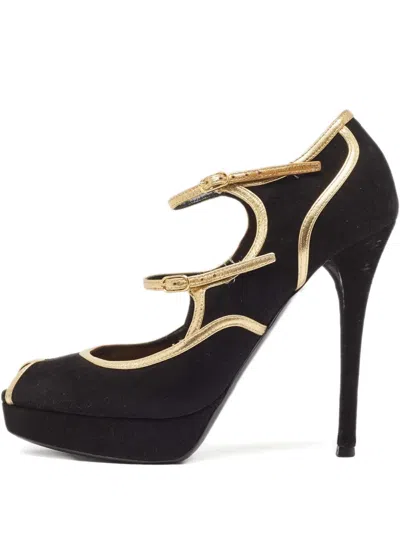 Pre-owned Ralph Lauren Vintage Suede Contrast-trim Pumps In Black