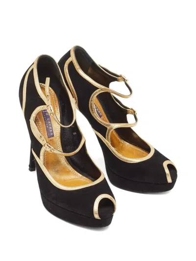 Pre-owned Ralph Lauren Vintage Suede Contrast-trim Pumps In Black
