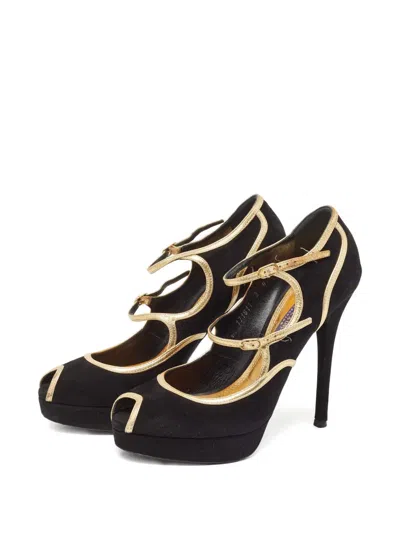 Pre-owned Ralph Lauren Vintage Suede Contrast-trim Pumps In Black
