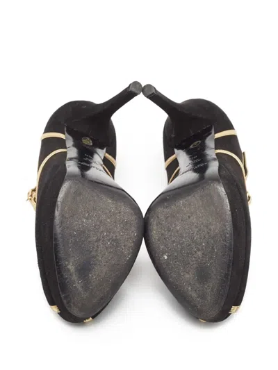 Pre-owned Ralph Lauren Vintage Suede Contrast-trim Pumps In Black
