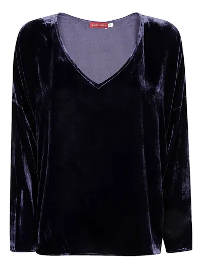 Bianco Levrin Velvet V-neck Top In Blue