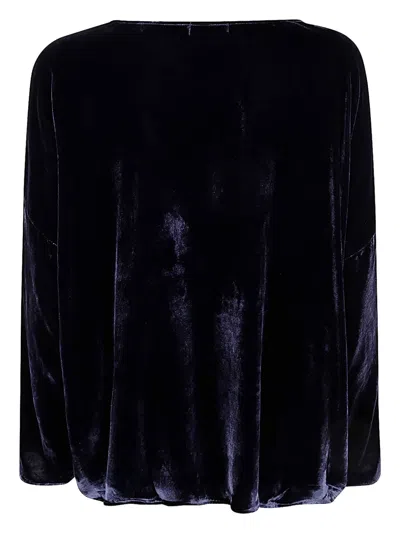 Bianco Levrin Velvet V-neck Top In Blue