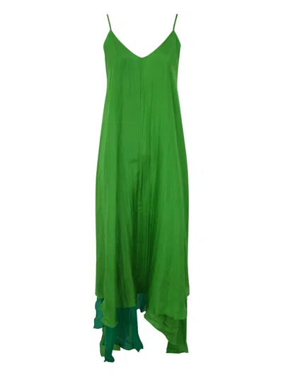 Bianco Levrin Asymmetric Layered Dress In Green