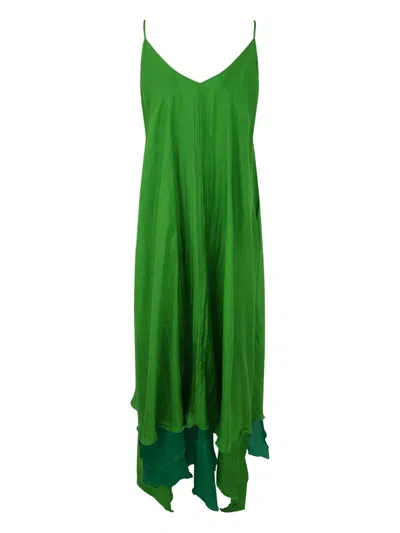 Bianco Levrin Asymmetric Layered Dress In Green