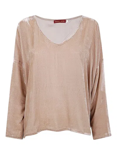 Bianco Levrin Velvet V-neck Top In Neutral