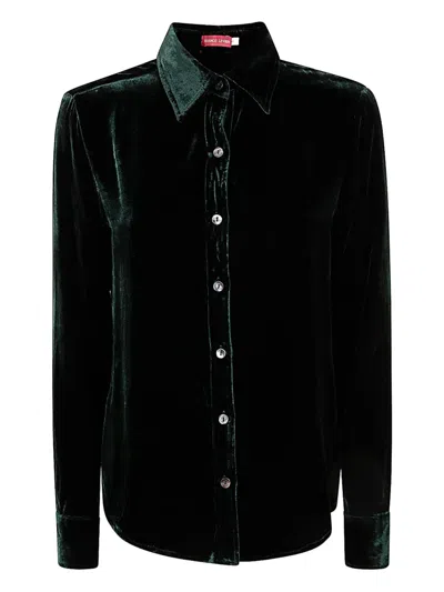 Bianco Levrin Velvet Button Shirt In Green