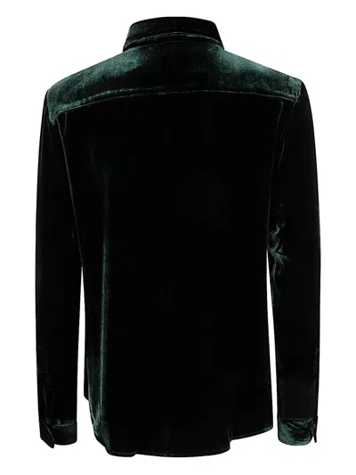 Bianco Levrin Velvet Button Shirt In Green