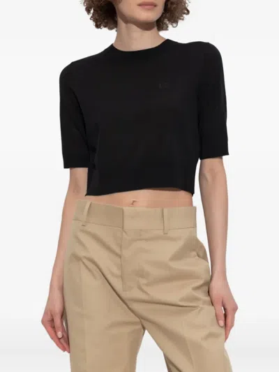Dsquared2 Logo-embroidered Short-sleeve Knit Top In Black