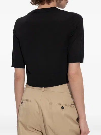 Dsquared2 Logo-embroidered Short-sleeve Knit Top In Black