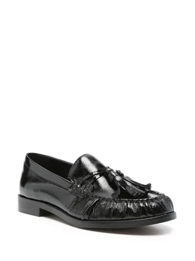 Alohas Marietta Onix Black Leather Loafers In Blue