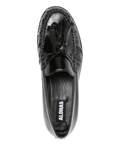 Alohas Marietta Onix Black Leather Loafers In Blue