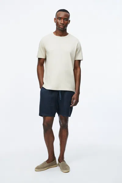 A Days March Ipu Drawstring Linen Shorts - Herringbone In Blue