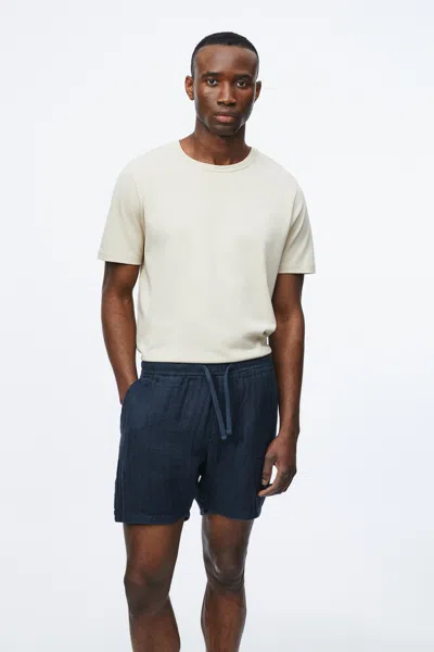 A Days March Ipu Drawstring Linen Shorts - Herringbone In Blue