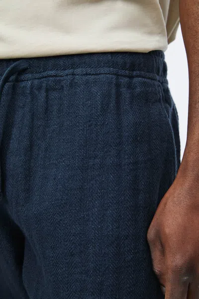 A Days March Ipu Drawstring Linen Shorts - Herringbone In Blue