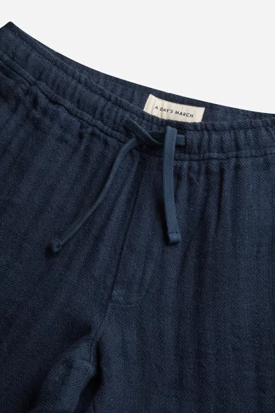 A Days March Ipu Drawstring Linen Shorts - Herringbone In Blue
