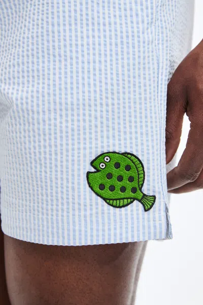 A Days March Owe Flounder Seersucker Swim Shorts In White