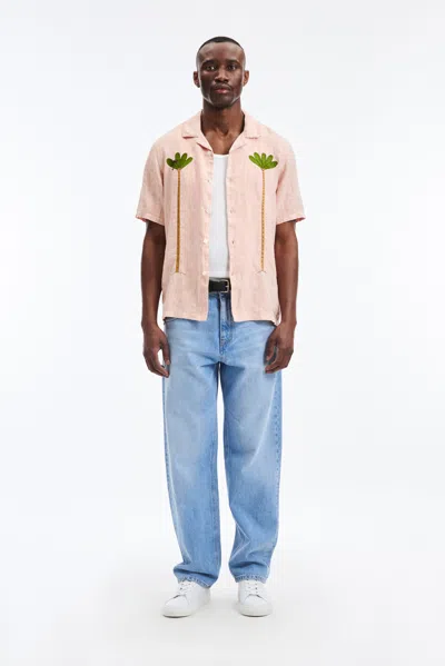 A Days March Owe Embroidered Palm Linen Shirt In Multi
