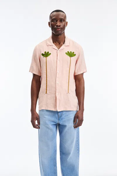 A Days March Owe Embroidered Palm Linen Shirt In Multi
