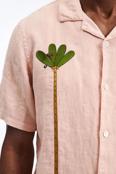 A Days March Owe Embroidered Palm Linen Shirt In Multi
