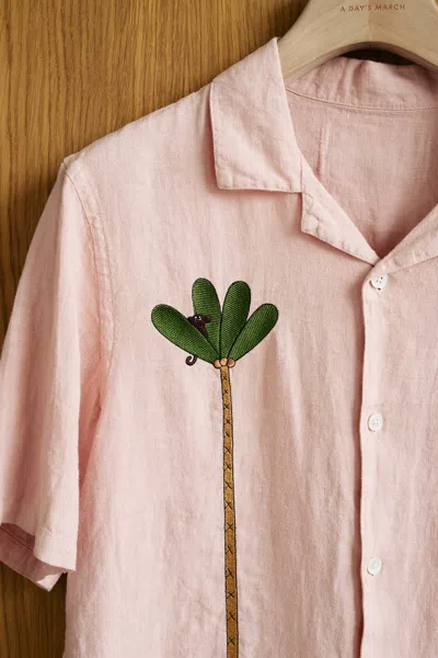 A Days March Owe Embroidered Palm Linen Shirt In Multi