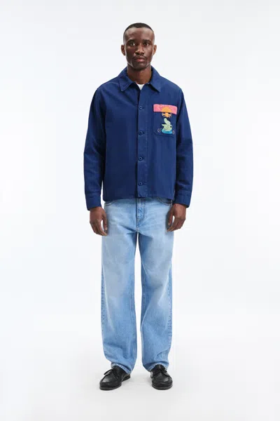 A Days March Owe Embroidered Frog Overshirt In Blue