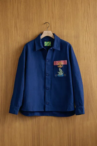 A Days March Owe Embroidered Frog Overshirt In Blue